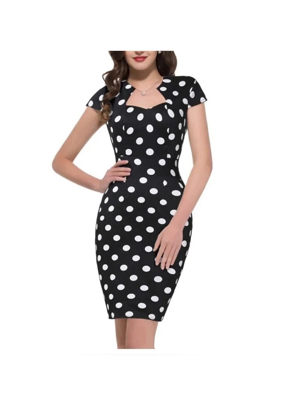 Grace Karin Women's Black/White Polka Dot Bodycon Cap Sleeve Dress Plus Sz: 3XL